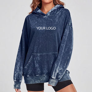 Sudadera con capucha extragrande para mujer al por mayor, de color liso, con hombros caídos, manga larga, de algodón lavado, con logo frontal - Product Image 4