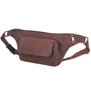 Unisex Brown Leather Waist Bag With Zipper Closure Convenient Daily Use Style - Product Image 5
