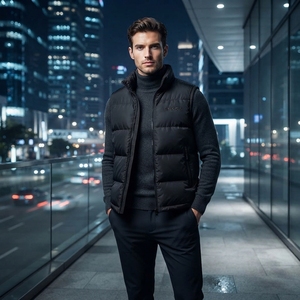 Veste d'hiver sans manches matelassée noire pour homme, fermeture éclair intégrale, col haut, chaude, pour l'extérieur, ONEAPEX OEM en gros - Product Image 5