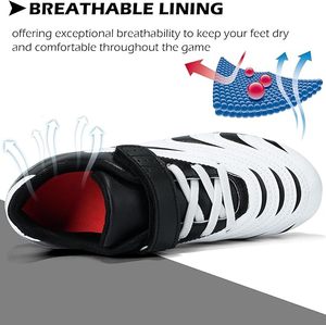 Custom Unisex Football Soccer Cleats Black White Synthetic Upper Rubber Outsole Breathable Sport Shoes for Outdoor Game Sneakers - Product Image 2