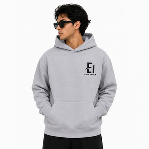 เสื้อฮู้ดดี้พิมพ์ลายสกรีนสีเทาอ่อนพรีเมียมสำหรับผู้ชาย – เสื้อสเวตเชิ้ตมีฮู้ดผ้าฟลีซทรงโอเวอร์ไซส์พร้อมกระเป๋าจิงโจ้ - Product Image 3