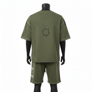 Ensemble t-shirt et short homme en coton premium, tissu doux 220 GSM, vert, logo imprimé sur mesure - Product Image 2