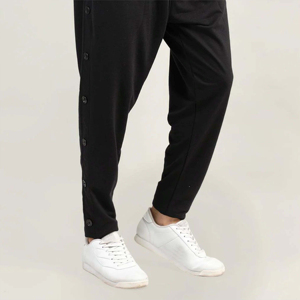 Men's <b>Black</b> Harem <b>Pants</b> With Button Closure Elastic Waist Casual Joggers Woven Fabric Midweight Spring Style - Product Image 3