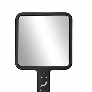 Handheld <b>Square</b> Makeup <b>Mirror</b> With Moon And Eyelash Design Black Plastic Handle Single Sided - Product Image 4