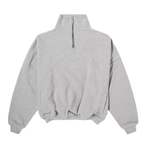 Sudadera Oversize de Hombre con Cremallera de un Cuarto, Gris Sólido, Cuello Alto, Manga Larga, Ajuste Casual Corto, de Felpa Francesa - Product Image 6