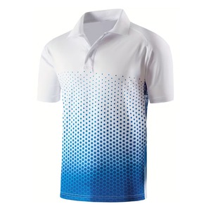 เสื้อเชิ้ตแขนสั้นคอสูงผู้ชาย สีน้ำเงินไล่เฉดลายจุด แห้งเร็ว ระบายอากาศดี สวมใส่สบาย ทรงปกติ ผ้าเจอร์ซีย์ 220 กรัม 100% - Product Image 1