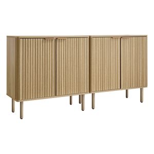 Mobiletto Bar Caffè a 2 Ripiani Scanalato Stile Mid-Century con 4 Ante Scorrevoli, Credenza Buffet per Soggiorno - Product Image 1