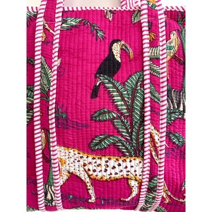 For Cotton Tote Bag Jungle Print Embroidery Bohemian Style Zipper Closure Open Top for Shopping Travel Daily Use All Seasons - Product Image 5