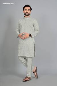 High Quality Cotton <b>Silk</b> with Embroidered Readymade Full-Sleeve Collar-Neck <b>Kurta</b>-Payjama Collection Wholesale Supply - Product Image 6
