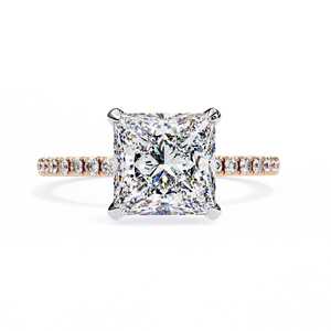 Stunning 2.30ct Princess Cut Lab Grown Diamond <b>Solitaire</b> <b>Ring</b> with Pave Gallery and Full Pave Shank in 18K Yellow Gold - Product Image 2