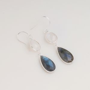 Pendientes colgantes de labradorita y piedra lunar arcoíris, plata de ley 925, piedras preciosas facetadas, pendientes colgantes hechos a mano, regalo para mujer - Product Image 2
