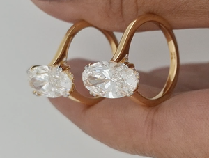 Bague de fiançailles et de mariage solitaire de luxe en or jaune 10k 14k 18k avec diamant de laboratoire certifié IGI taille Moval 1 carat - Product Image 6