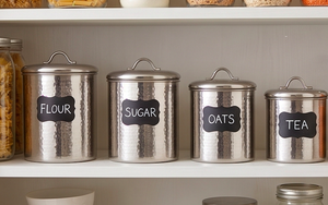 Ensemble de 4 récipients de rangement en acier inoxydable avec finition martelée, parfait pour l'organisation des ustensiles de cuisine et des accessoires de maison - Product Image 2