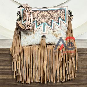 Fashionable Wholesale Fashion Hand Tooled Genuine Cowhide Leather Crossbody Shoulder Bag with Long Fringe Perfect for Women's - Product Image 1