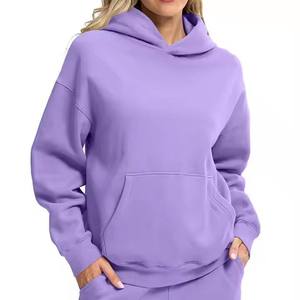 Sudadera con Capucha para Mujer, Color Rosa Sólido, Felpa, Informal, con Bolsillos, Corte Regular, Estilo Otoñal, 100% Algodón, Transpirable - Product Image 3