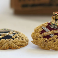 Patch Bordir Buatan Tangan Custom Dengan Benang Bullion Pada Kain Kanvas, Grosir Seragam, Lencana Bordir CROWN 3D Warna Solid