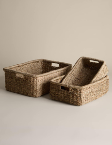Panier de rangement rectangulaire en jonc de mer écologique, tressé à la main, naturel, pour la maison, la chambre, la salle de bain, vente en gros, fournitures en vrac - Product Image 3