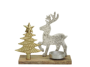Porte-bougie décoratif en or et argent avec base en bois, centre de table de Noël - Product Image 4