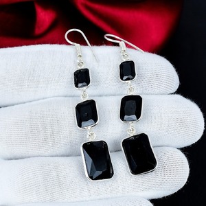 <b>Black</b> <b>Onyx</b> 925 Sterling Silver Dangle <b>Earrings</b> Handmade Faceted Gemstone Jewelry - Product Image 4