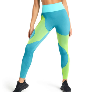 Leggings de yoga taille haute pleine longueur, color block, en Spandex et Nylon, sans couture, extensibles, pour femme - Product Image 2