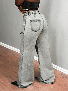 Pantalones Vaqueros de Mujer, Estilo Casual, Corte Ancho, Holgados, Lavados, Vintage, de Cintura Alta - Product Image 2