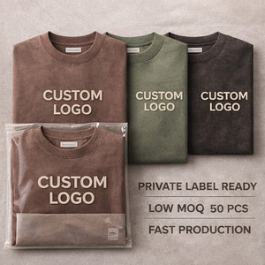 T-shirt décontracté personnalisé en coton tricoté épais, imprimé dégradé délavé à l'acide, écologique, respirant, coupe oversize, col rond - Product Image 3