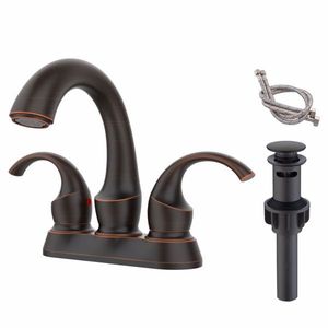 Rubinetto da Bagno a 2 Maniglie Stile Cigno da 4 Pollici, Finitura Bronzo Oliato, con Aeratore e Scarico a Scomparsa - Product Image 1