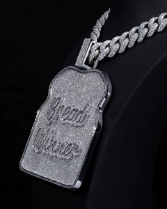 Pendentif Moissanite Iced Out Bread Winners en Argent 925, Bijou Thème Hip Hop, Pendentif en Forme de Plat pour Homme, Pendentif Lettre Personnalisée - Product Image 3