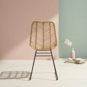 Chaise de salle à manger moderne minimaliste en rotin naturel avec pieds en métal industriel, siège en osier pour café, salon, restaurant, cuisine - Product Image 3