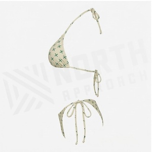 Women's Geometric Print Bikini Set <b>Crossed</b> Halter Tie Side Bottoms Spandex Polyester Swimwear - Product Image 3