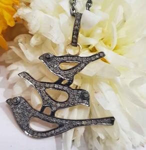 Tripple Birds - Joyería de Plata de Ley 925 con Diamantes Naturales en Pavé, Estilo Vintage, Chapada en Rodio Negro, Tamaño 32x32 mm, para Boda - Product Image 3