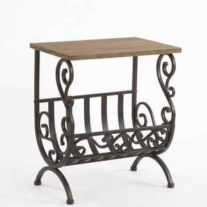 Wrought Iron Magazine Rack Glass Top End Table Metal Book Holder for Living Room Furniture - Product Image 1