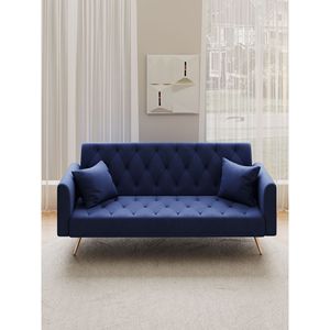 Divano Convertibile da 71 Pollici in Velluto Blu Stile Americano Retrò per Piccoli Soggiorni, Camere da Letto o Uffici - Product Image 5