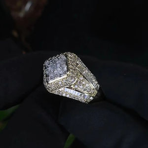 Anillo de Dos Tonos con Incrustaciones de Diamantes Moissanite, Chapado en Rodio, Plata de Ley 925, Estilo Hip Hop, Unisex, Anillo de Boda - Product Image 3