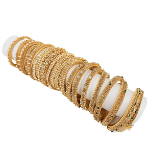 Gold Plated Pearl and Kundan Meenakari Velvet Chuda Bridal <b>Bangles</b> <b>Set</b> - Product Image 2