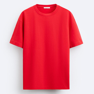 T-shirt en coton uni rouge pour homme, col rond, manches courtes, décontracté, couleur unie, coupe classique, jersey tricoté - Product Image 1