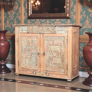 Meilleure Collection : Buffet en Bois Sculpté à la Main, Effet Vieilli, Double Portes, Art Himalayen Antique, Style Traditionnel pour Salon - Product Image 1