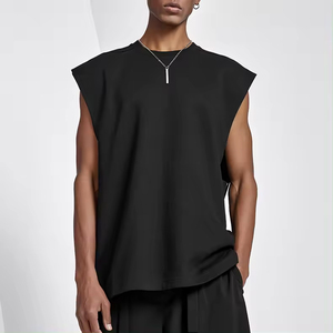 Custom <b>Mens</b> Cotton Spandex Breathable Eco-Friendly Oversized tank <b>Top</b> Raw Edge Streetwear Heavyweight Loose <b>Cropped</b> Boxy - Product Image 4