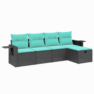 Conjunto de Sofás Modulares Grandes de Ratán Sintético Negro para Jardín - Product Image 2