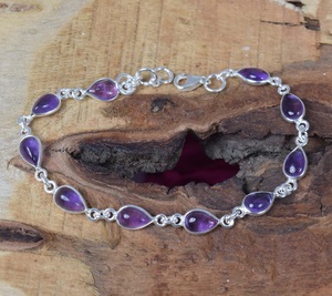 Bracelet ajustable en argent sterling 925 avec améthyste violette naturelle, bijou en pierre précieuse naturelle, bracelet de créateur pour femme et homme - Product Image 2