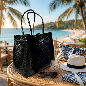 Premium Woven Plastic Tote Bag Handmade Recycled Shoulder Handbag Eco Friendly Beach <b>Basket</b> Shopping Purse For Women Boutique - Product Image 4