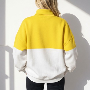 Womens Yellow White Color Block Oversized <b>Mock</b> <b>Neck</b> Sweatshirt Trackstar Embroidery Heavyweight Fleece <b>Top</b> - Product Image 2