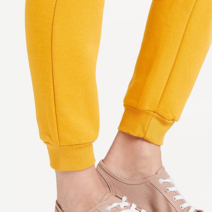 Pantalon de jogging jaune en molleton pour femme, taille mi-haute, cordon de serrage, cheville élastiquée, décontracté, uni, mélange de coton respirant, coupe régulière - Product Image 3