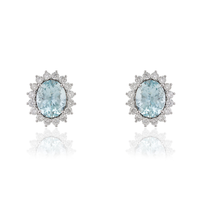 Produk Baru Terlaris Anting-anting Stud Cluster Emas Putih 14K Solid dengan Aquamarine & Berlian Perhiasan Batu Kelahiran Bulan Maret