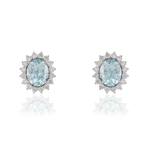 Nouveautés, produits les plus vendus, boucles d'oreilles en or blanc 14 carats avec aquamarine et diamants, bijoux pierre de naissance de mars - Product Image 1