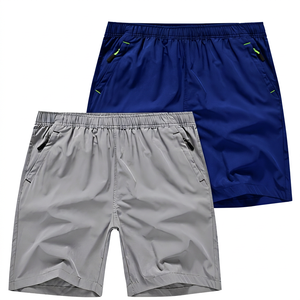 Shorts de bain pour homme à séchage rapide, taille élastique, couleur unie, décontractés, style Bermuda mi-long avec poches, gris et noir - Product Image 6