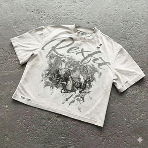 T-shirt à col rond surdimensionné personnalisé avec logo Rexfit Sports, t-shirt en coton à manches courtes pour homme, imprimé vintage délavé et usé - Product Image 4