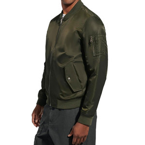 Blouson bomber vert olive pour homme, col rabattu, fermeture éclair, couleur unie, polyester, coupe-vent, vêtement d'automne, coupe classique - Product Image 4