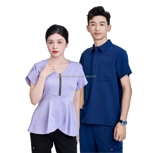ชุดยูนิฟอร์มพยาบาลแบบคอวีสำหรับผู้หญิงและผู้ชาย ลดราคาพิเศษ ชุดสครับสำหรับโรงพยาบาล พร้อมกางเกงขายาวทรงตรง เสื้อและกางเกงสครับทางการแพทย์ - Product Image 1