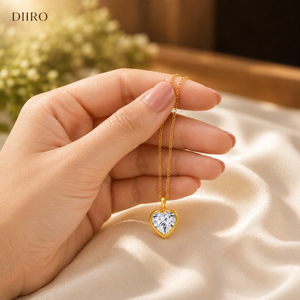 Collier pendentif en moissanite en forme de cœur serti de pierres, plaqué or jaune 14 carats, bijoux pour femmes à porter tous les jours - Product Image 3